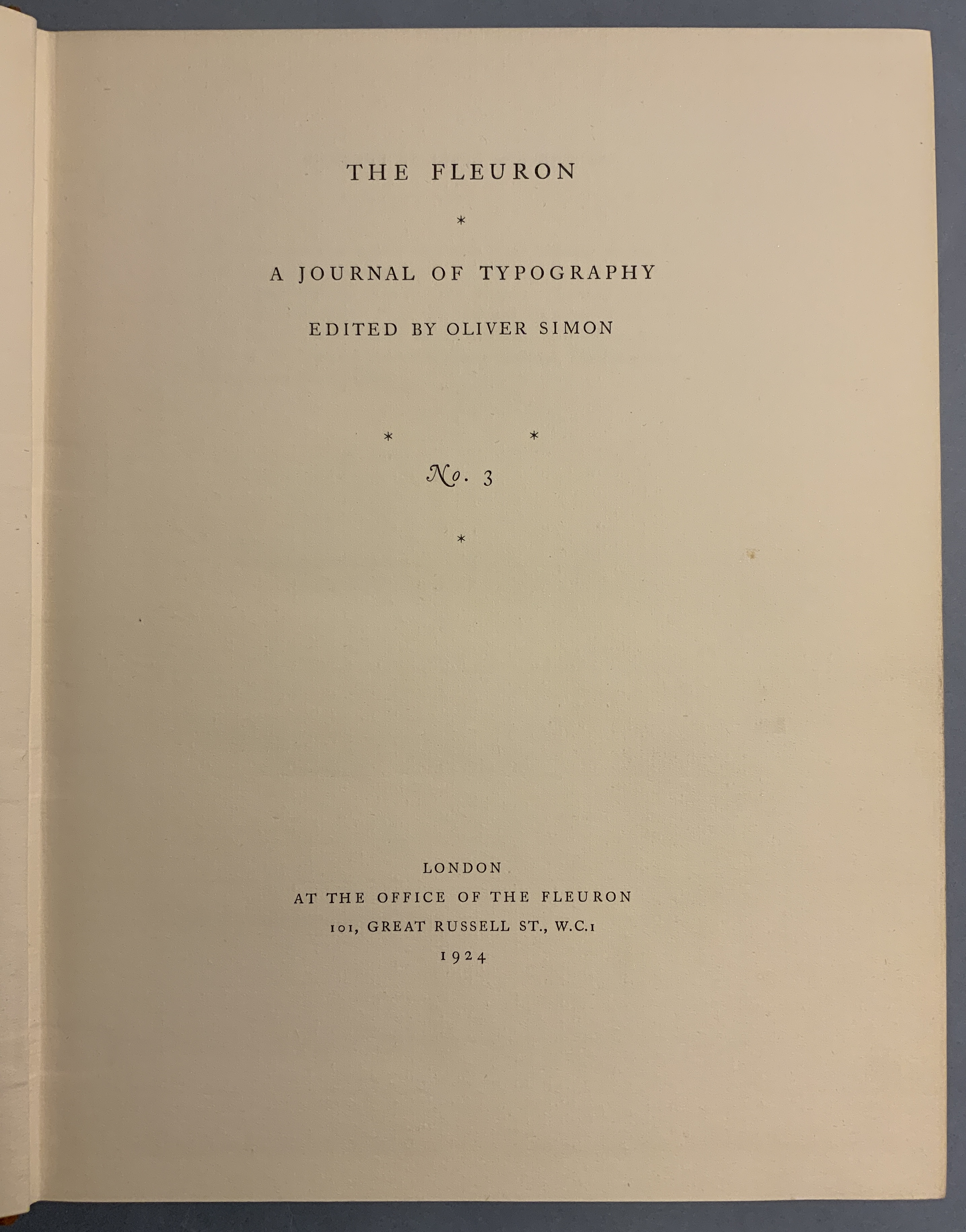 The Fleuron. A Journal of Typography. No. 3