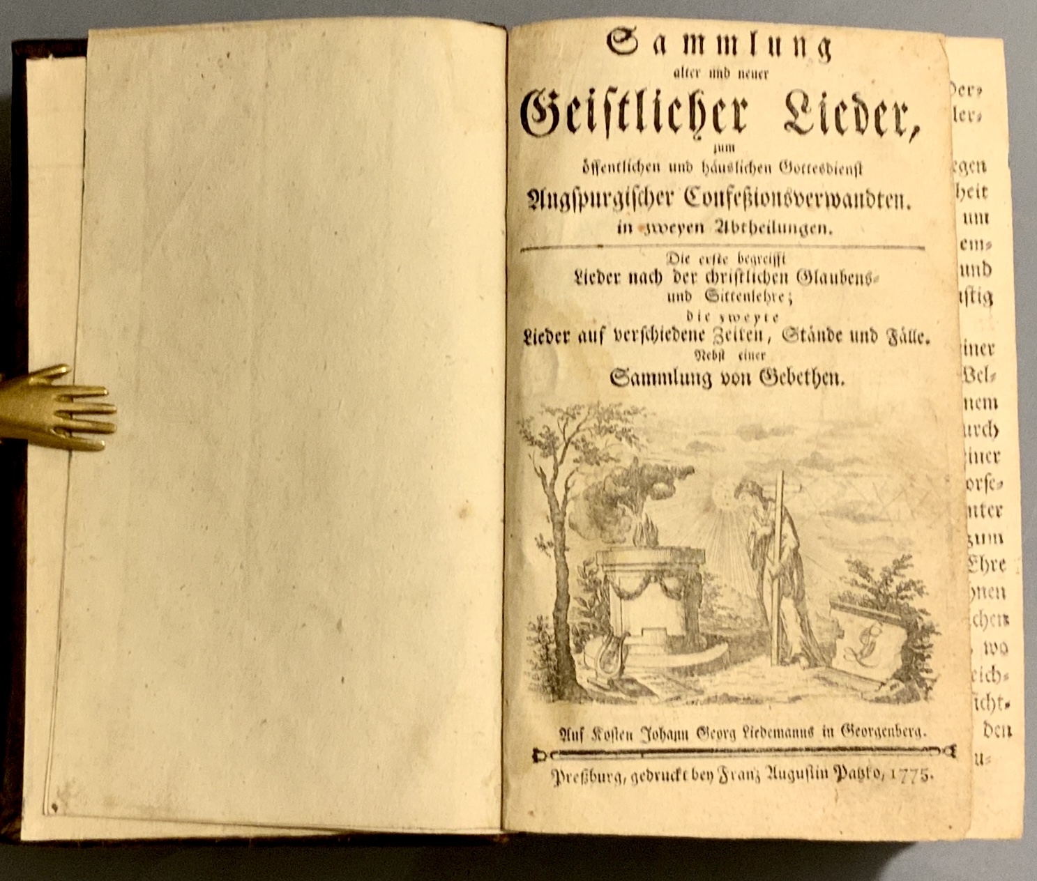 Sammlung alter und neuer Geistlichen Lieder zum öffentlichen und häuslichen Gottesdienst Augspurgischer Confeßionsverwnadten in zweyen Abtheilungen