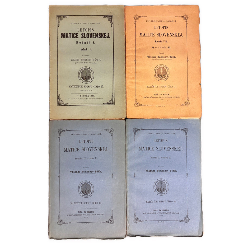 SLOVENSKÉ DEDIČSTVO - Letopis Matice slovenskej Ročník V., zväzok II. (1868), Ročník VIII., zväzok II. (1871), Ročník IX., zväzok II. (1872), Ročník X., zväzok II. (1873).