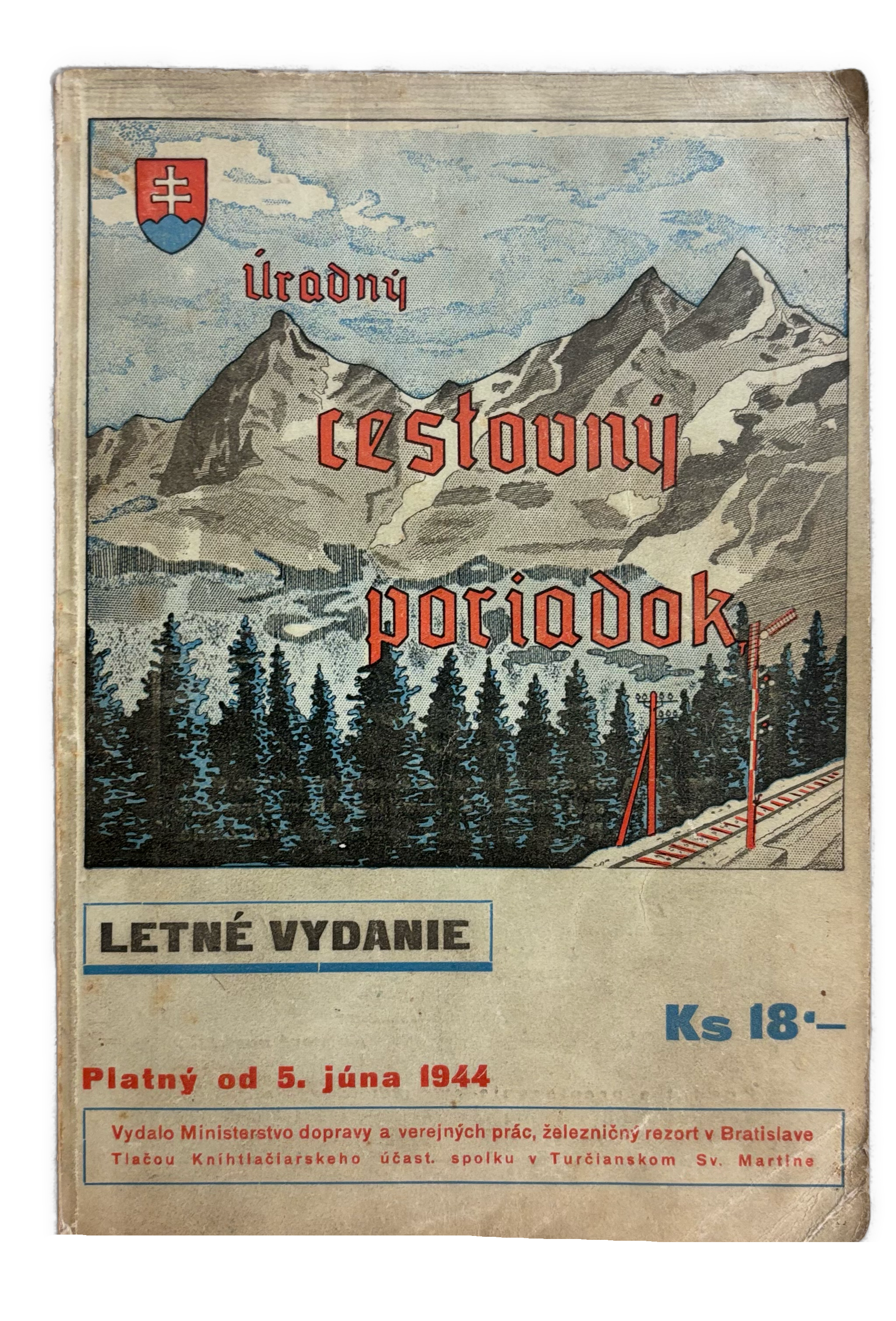Úradný cestovný poriadok 1944  (Kniha spojov) pre železničnú, leteckú a autobusovú dopravu v Slovenskej republike